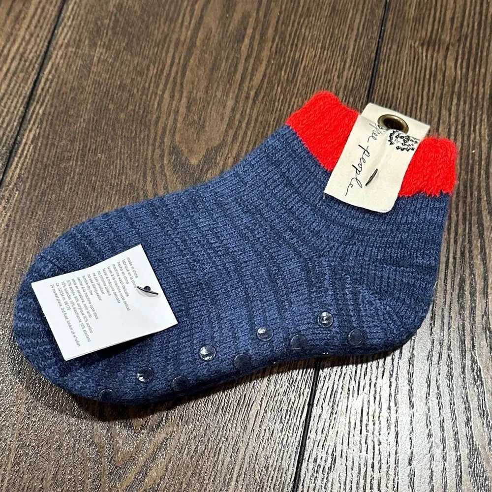 Free People Cozy Slipper Socks NEW Blue Red Grip Bottoms Lounge Cabin Socks OS